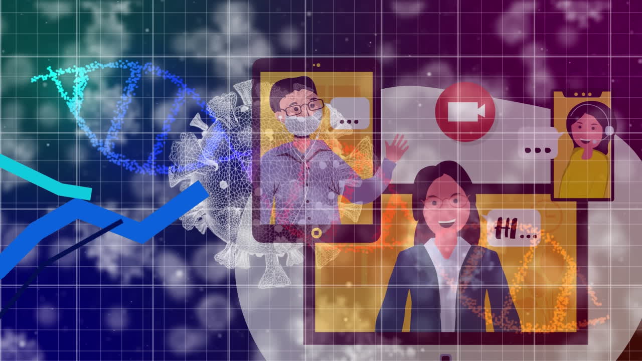 바이러스 세포에 대한 데이터 처리의 애니메이션