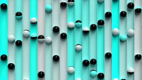 bright colorful background with rolling balls along the paths. minimalism and fashion concept. 3d animation of a seamless loop