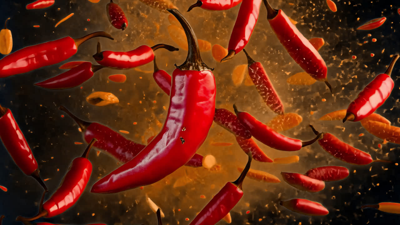 Vibrant spicy chili peppers animated overlay, transparent 4K video, alpha channel, ProRes 4444