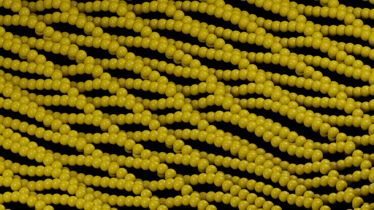 bolas amarillas 3d movimiento ondulado en un fondo negro. movimiento mínimo gráfico animación en bucle