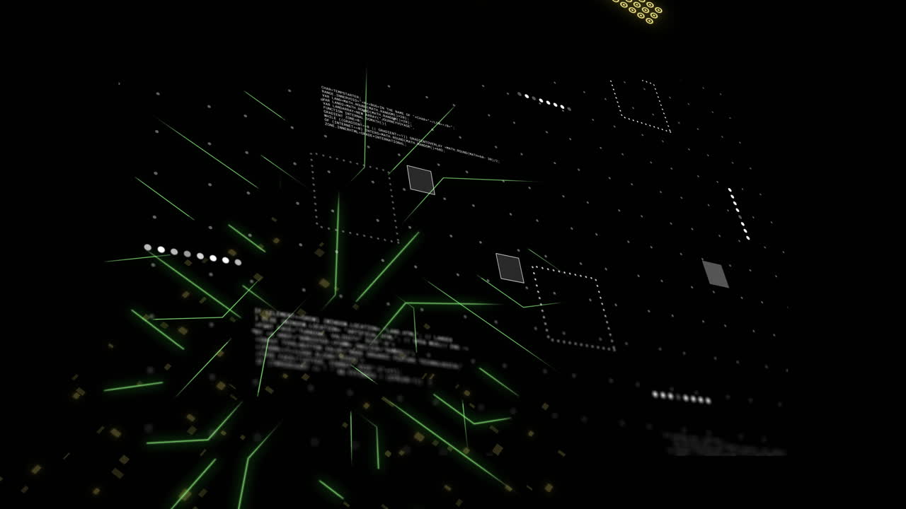 Yellow data blocks and text animation over black background