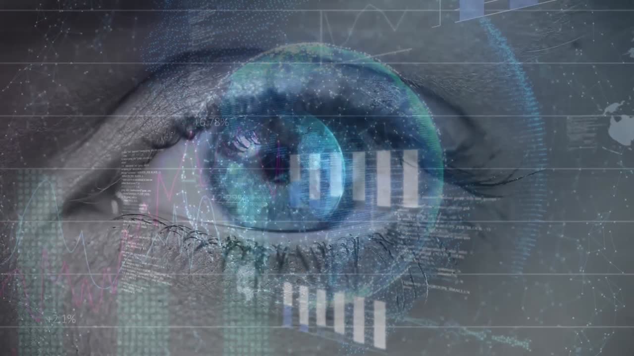 animación del procesamiento de datos y las estadísticas sobre el ojo azul
