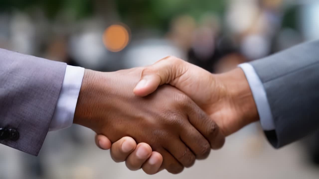 A Confident Handshake Signifying Agreement and Collaboration Between Two Individuals in a Professional Setting, Capturing Trust and Connection