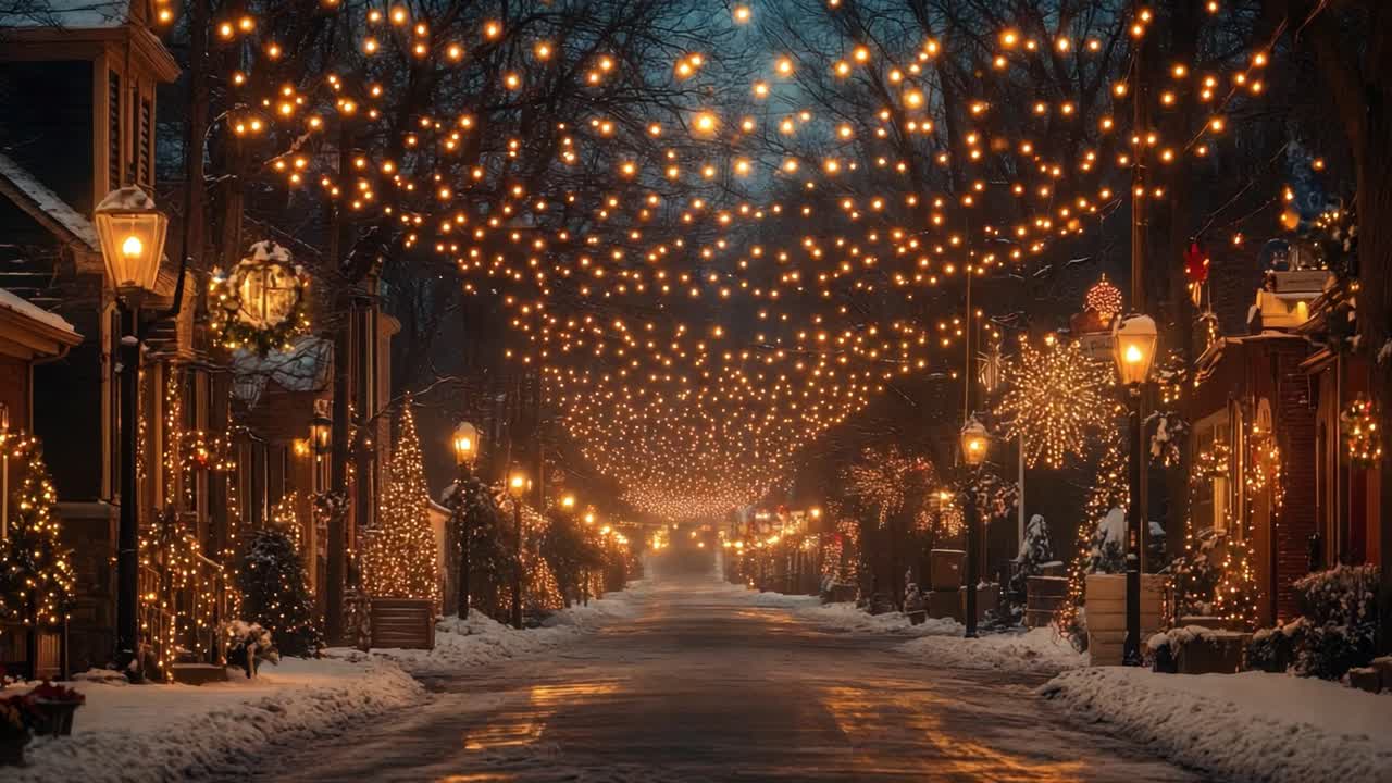 Festive Winter Street with Christmas Lights