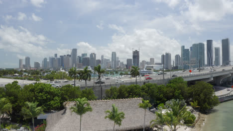 tropical restaurant with miami skyline