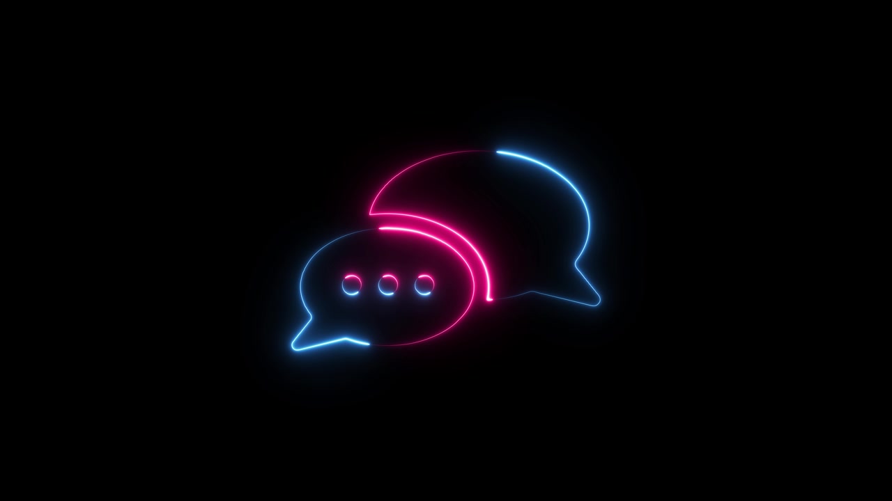 Glødende neon chatboble-ikonanimation, isoleret på sort baggrund