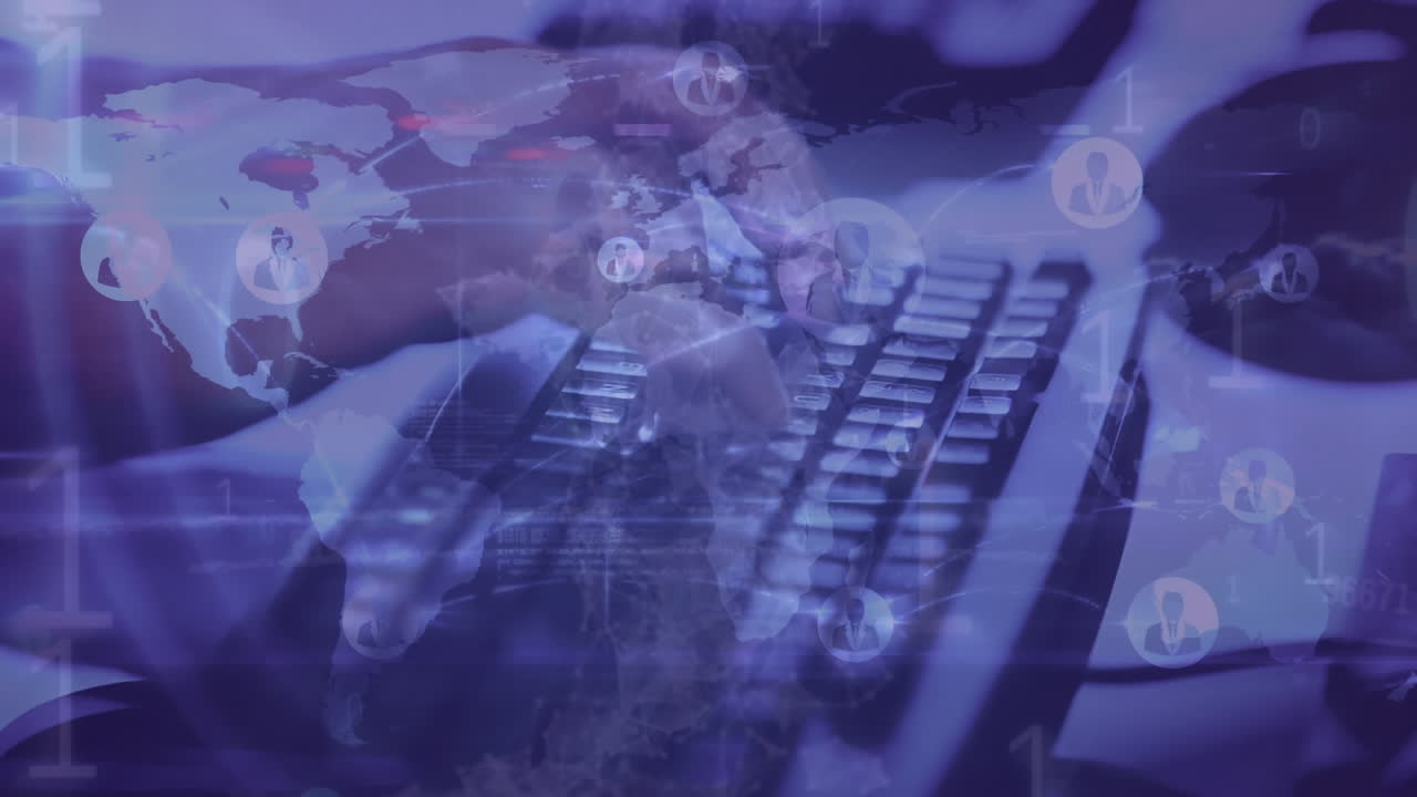 범위 스캐닝, 데이터 처리 및 컴퓨터 키보드를 통한 연결 네트워크의 애니메이션