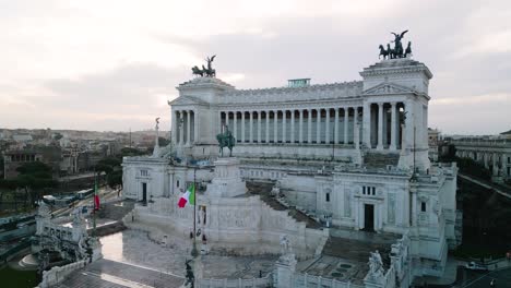 aerial boom shot reveals altar of the fatherland, rome, italy