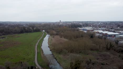 aerial view of a river near canterbury