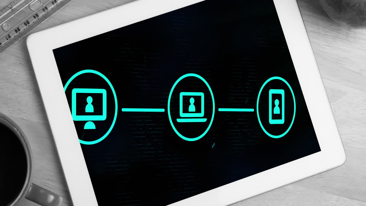iconos de red de conexiones en la pantalla de la tableta digital