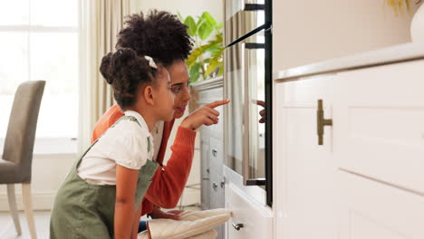 cooking oven, mother and girl learning