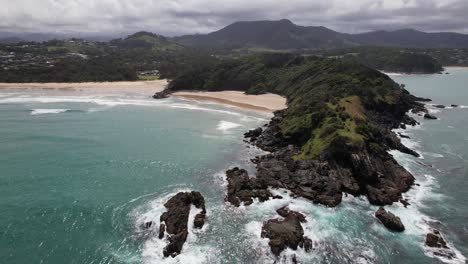beautiful diggers beach of coffs harbour, nsw, australia - aerial pullback