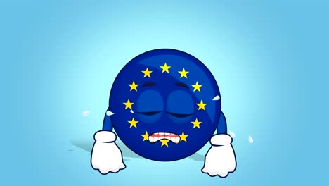 cartoon european union icon flag cry with face animation