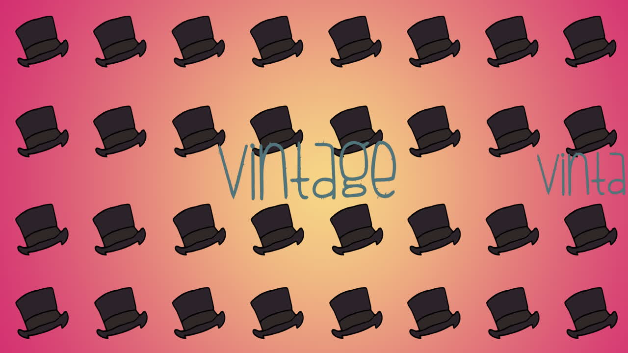 오렌지색 배경에 반복되는  ⁇  모자 위에 파란색으로 된 빈티지 텍스트의 애니메이션