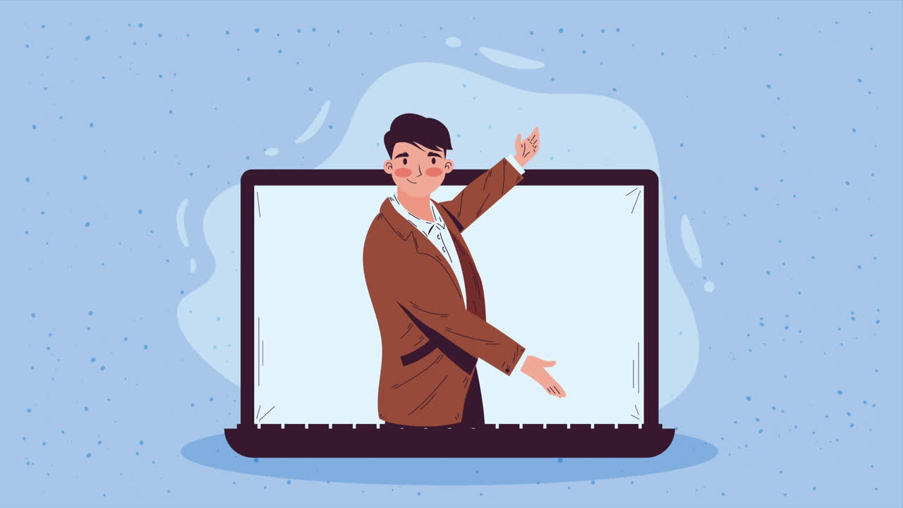 elegant businessman in laptop animation