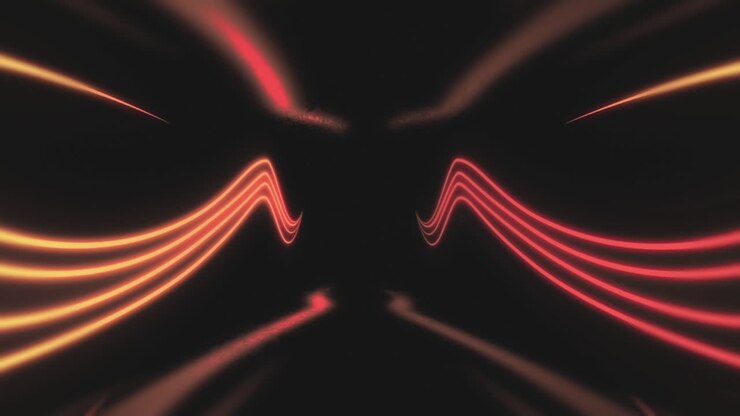 Animation of multi coloured neon light lines moving in hypnotic motion on black background