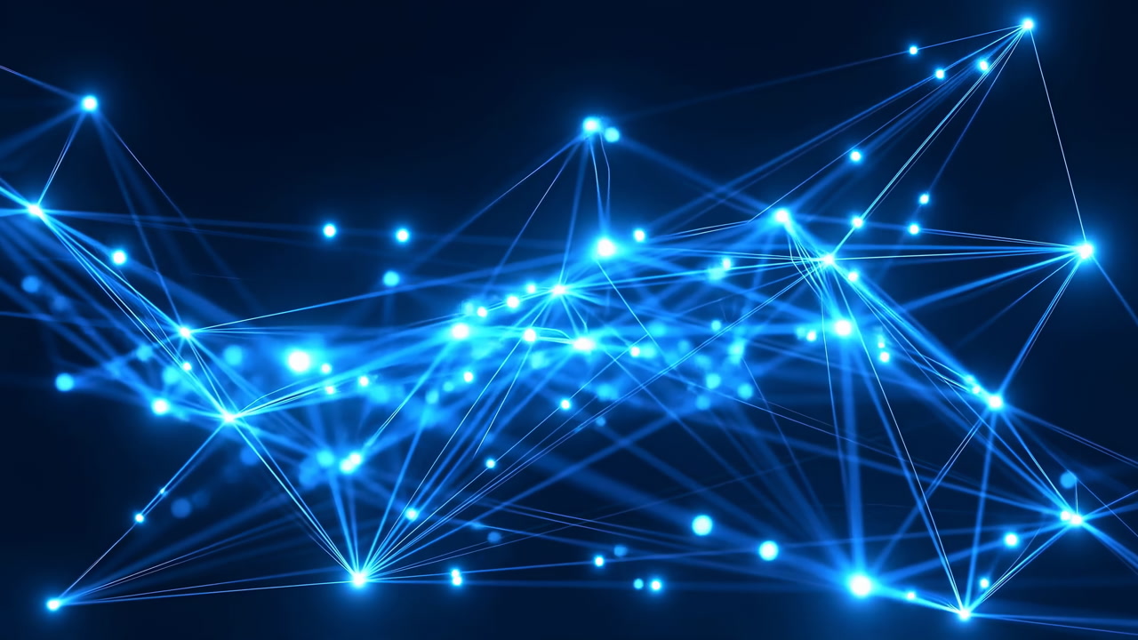 Dynamic Abstract Network of Blue Glowing Points and Lines