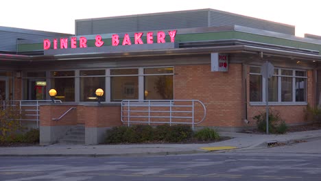 establishing shot of a diner and bakery