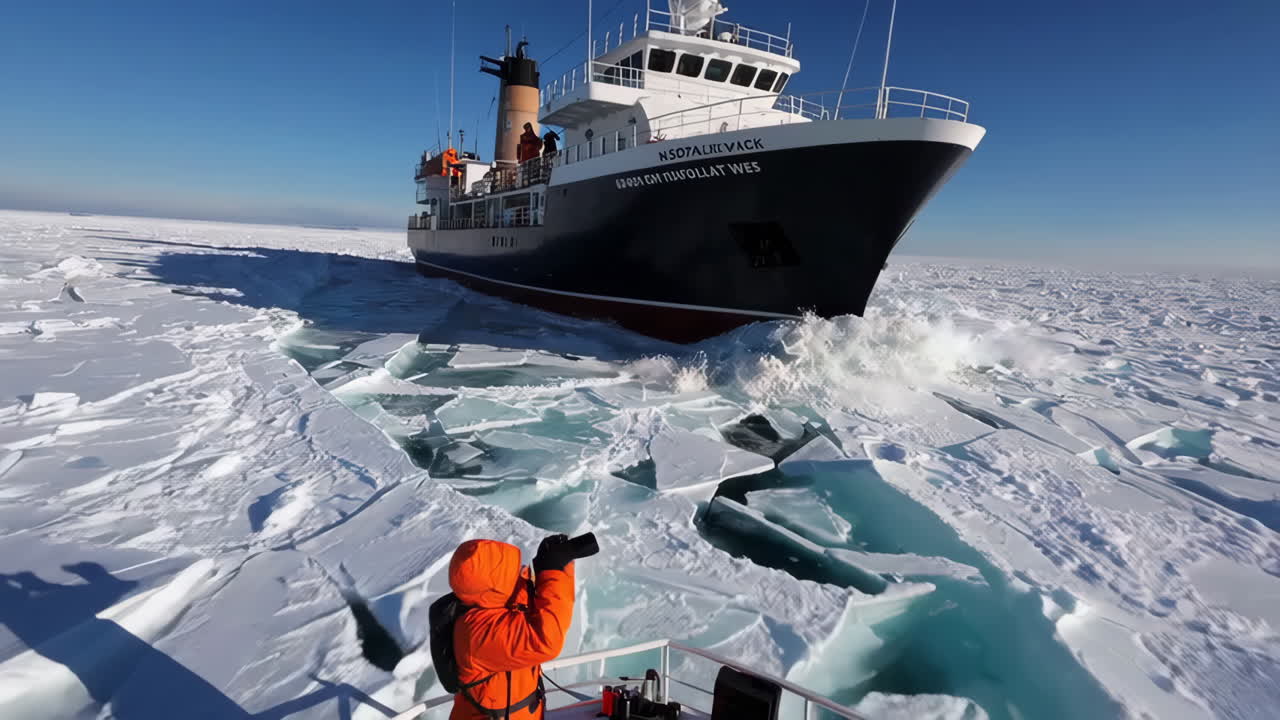 Ship navigating through Arctic ice