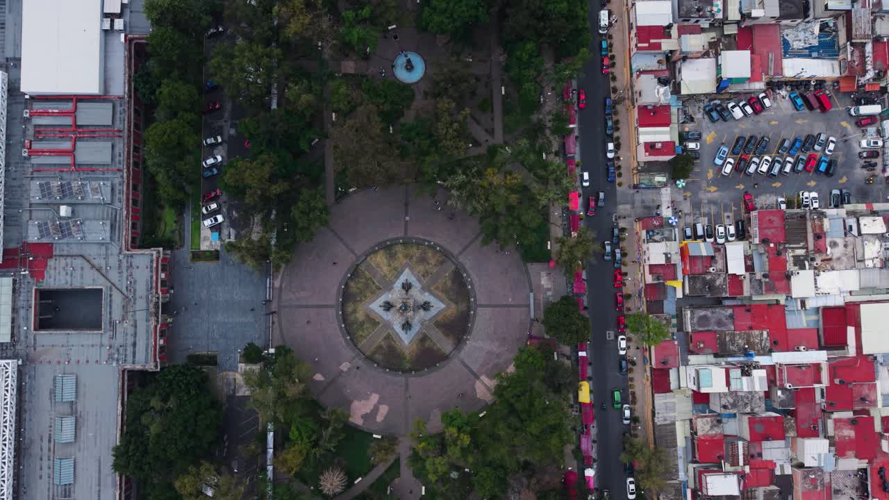 Bird's-eye view of the Ciudadela Park in Mexico City, captured by a drone