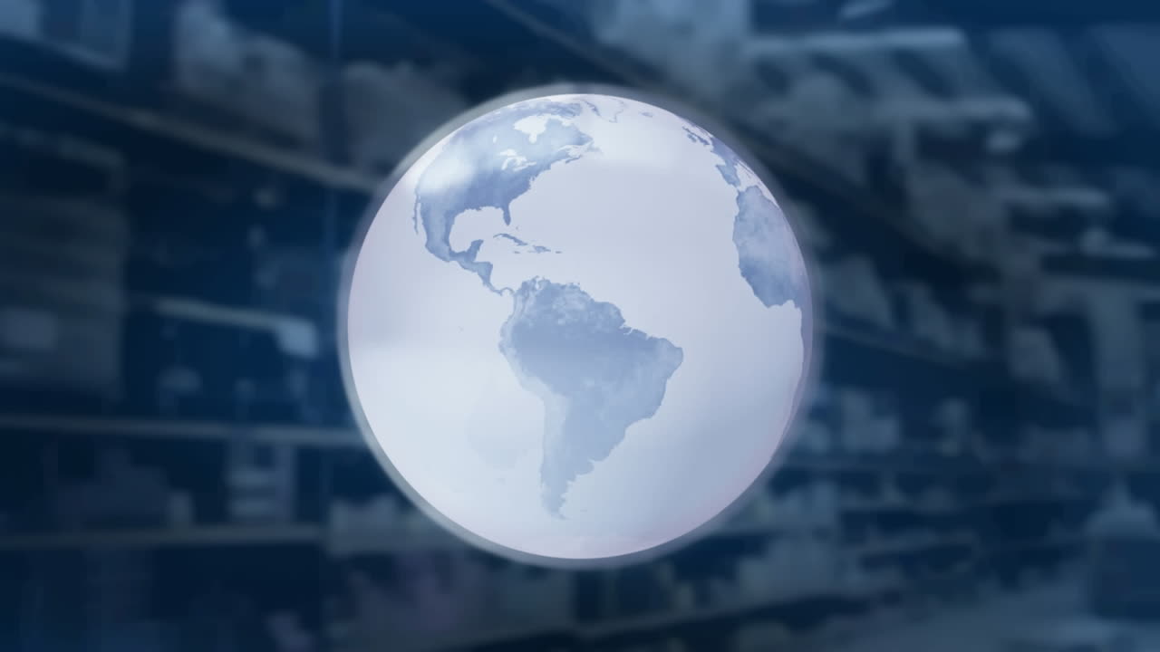 animación del globo girando sobre los estantes en el almacén