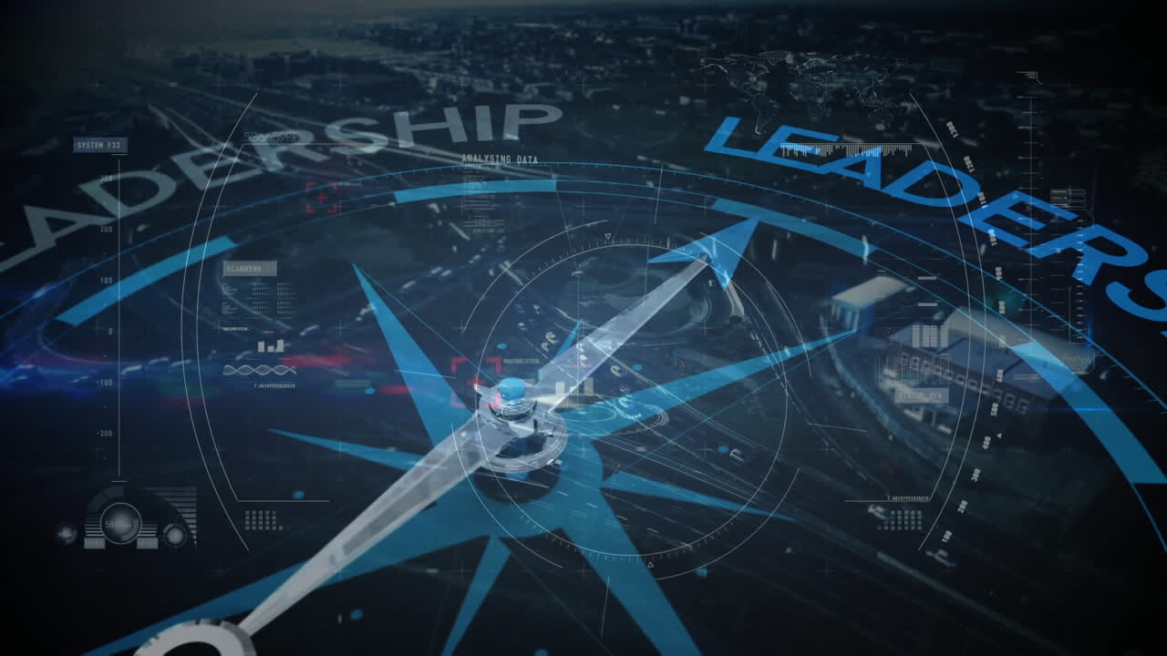 brújula de liderazgo sobre la ciudad.