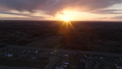 american residential area in blaine, minnesota, dramatic sunset evening, drone