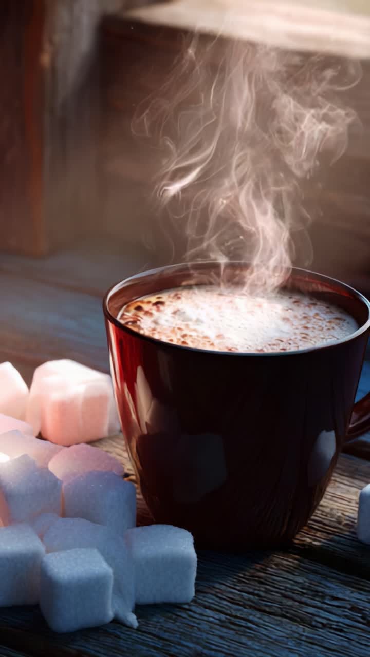 A Steaming Cup of Hot Beverage Surrounded by Sugar Cubes, Evoking Warmth and Comfort in a Cozy Atmosphere, Perfect for Morning or Evening Relaxation and Enjoyment of Life’s Simple Pleasures