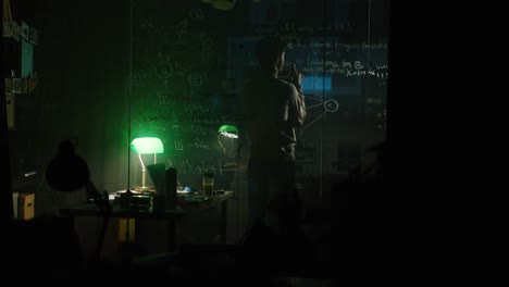 night study in a dark research room