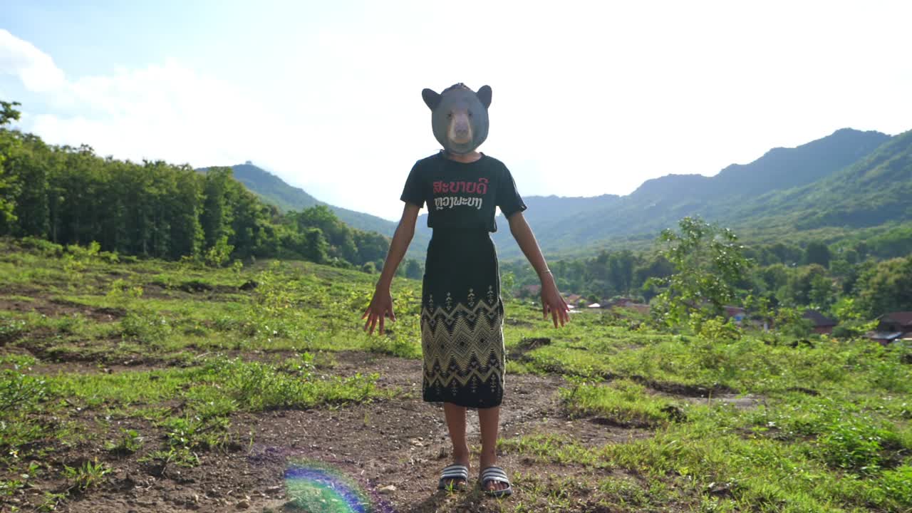 Girl Pose With Bear Mask