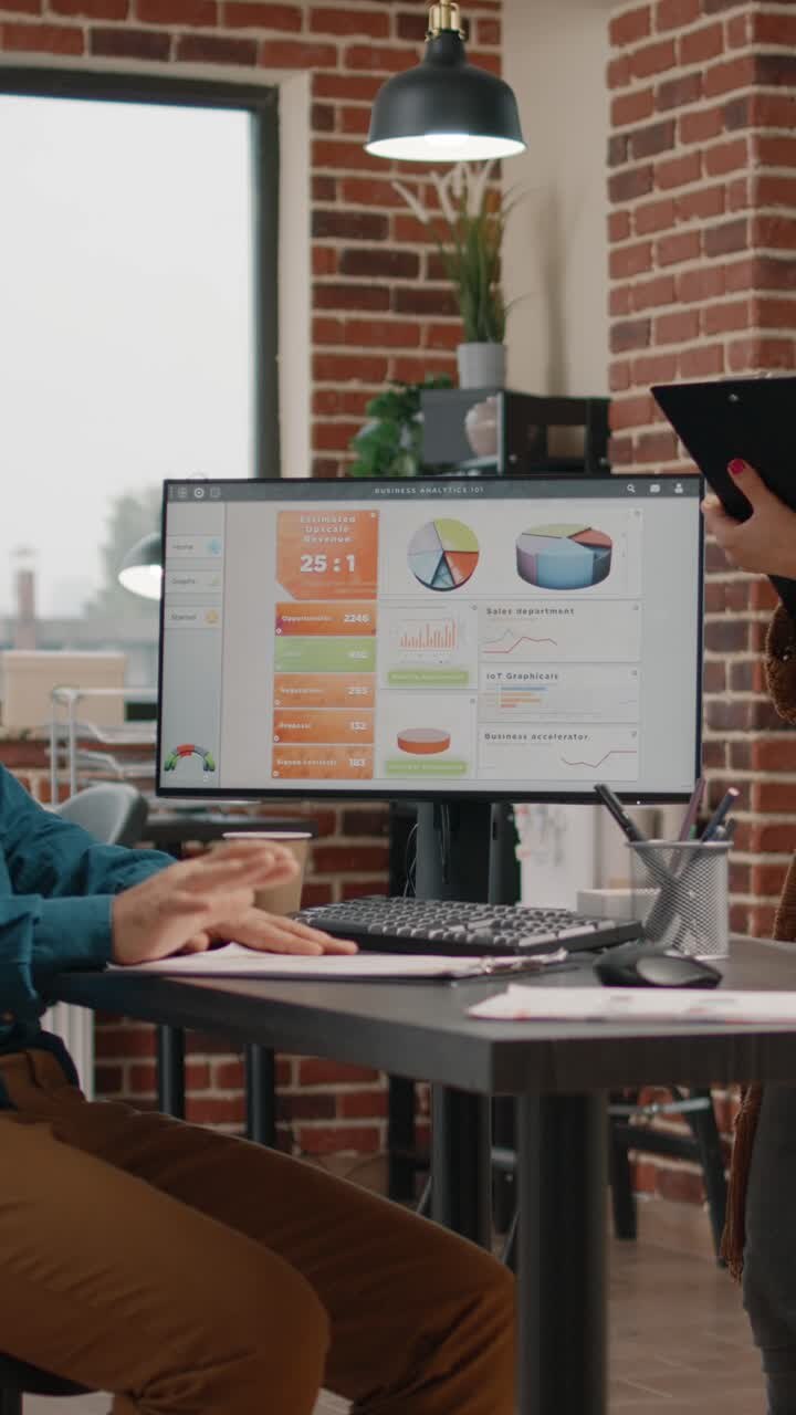 Business meeting with data analysis and teamwork in office