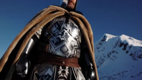 medieval knight in snowy mountains