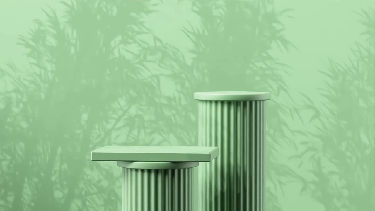Green Pedestal Display with Leaf Shadows