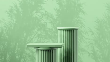 green pedestal display with leaf shadows