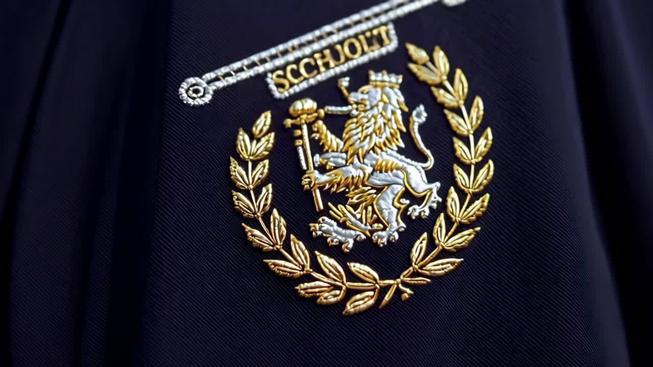 Stemma di leone ricamato su tessuto nero