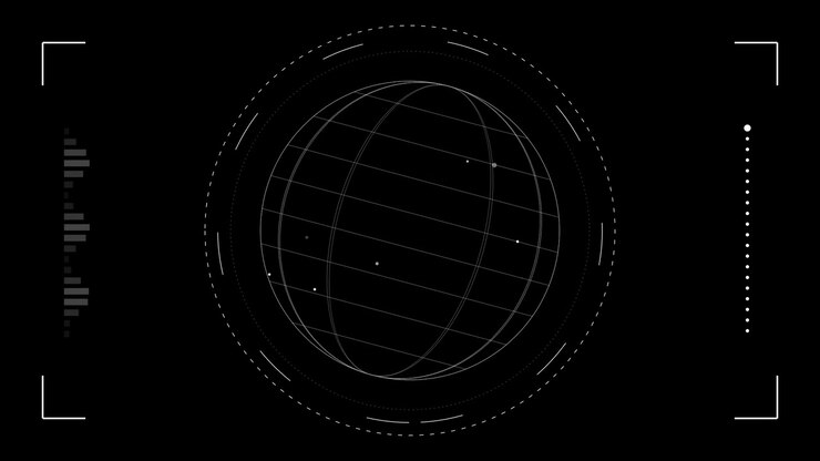 Digital HUD Interface With Rotating Wireframe Globe