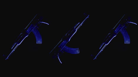 machineguns on the dark background and in blinking red and blue light rotate in slowmotion