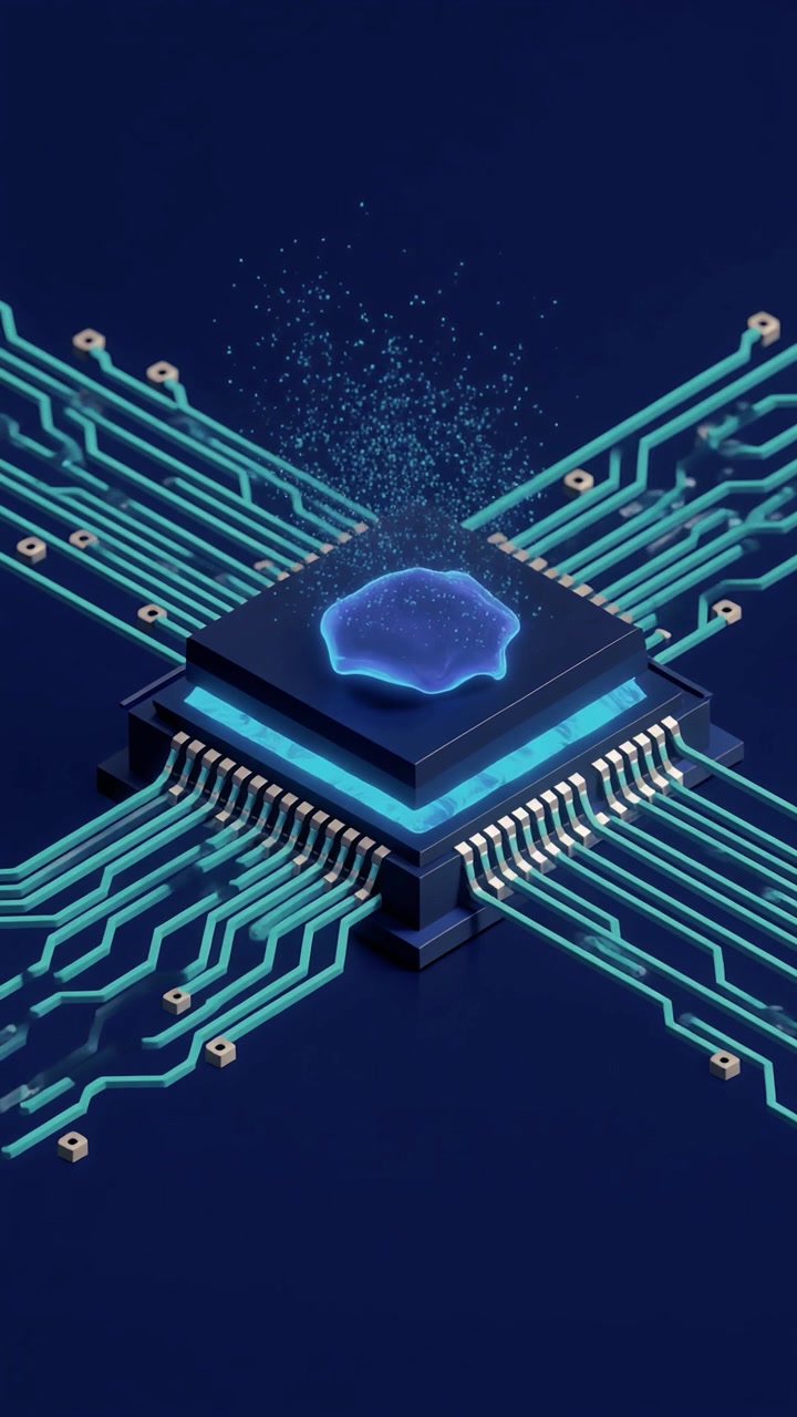 Digital Brain Concept with Glowing Neural Network on Computer Chip