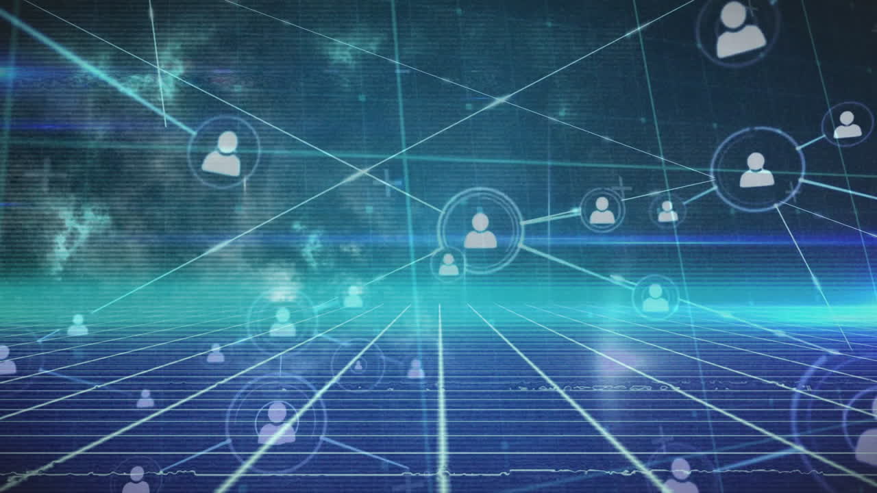 animación de la red de conexiones sobre el fondo del metaverso