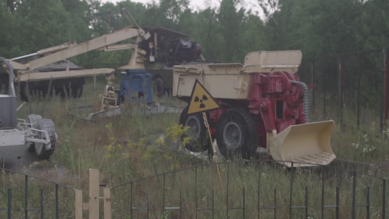 Shot of the abandoned radioactive vehicles near Pripyat in the exclusion zone, near Chernobyl Powerplant, Ukraine.