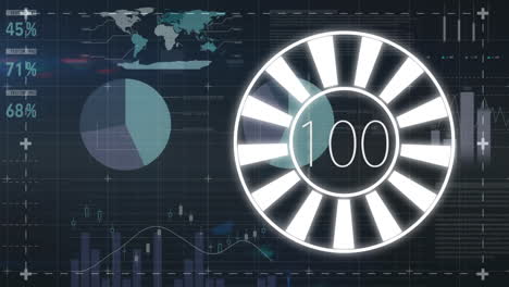 círculo de carga completando contra una pantalla de datos desplazamiento