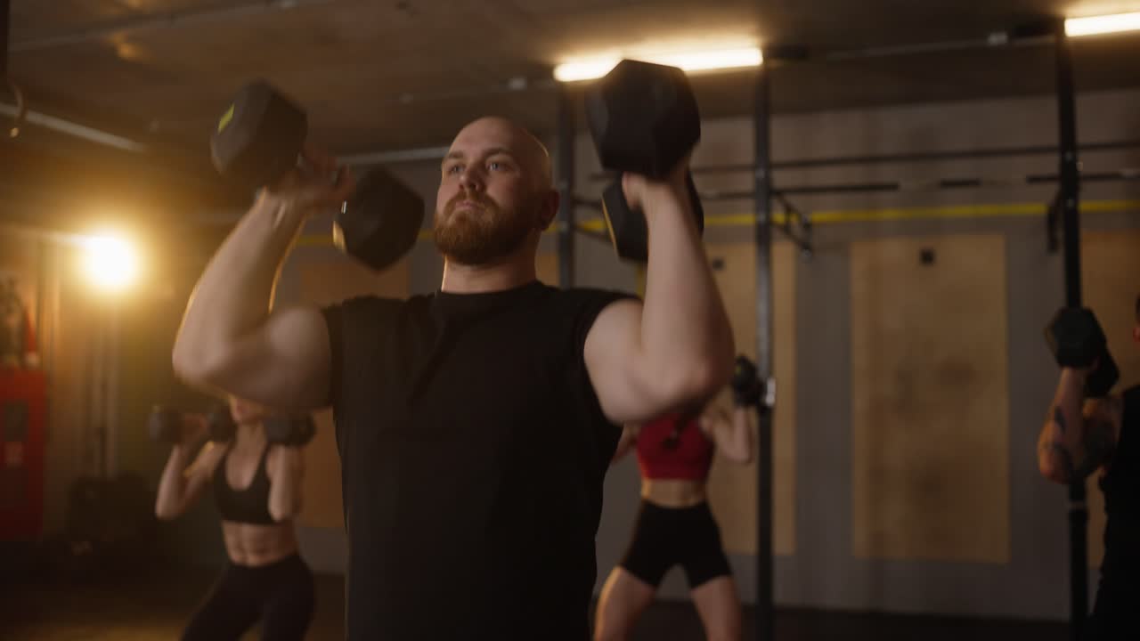 Gym workout with dumbbells