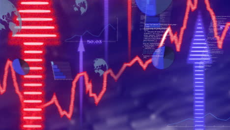 animación del procesamiento de datos financieros y flechas sobre fondo azul