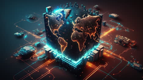 3D-Illustration-of-Digital-Technology-and-Cyber-Global-Data-Network,-Text-Overlay