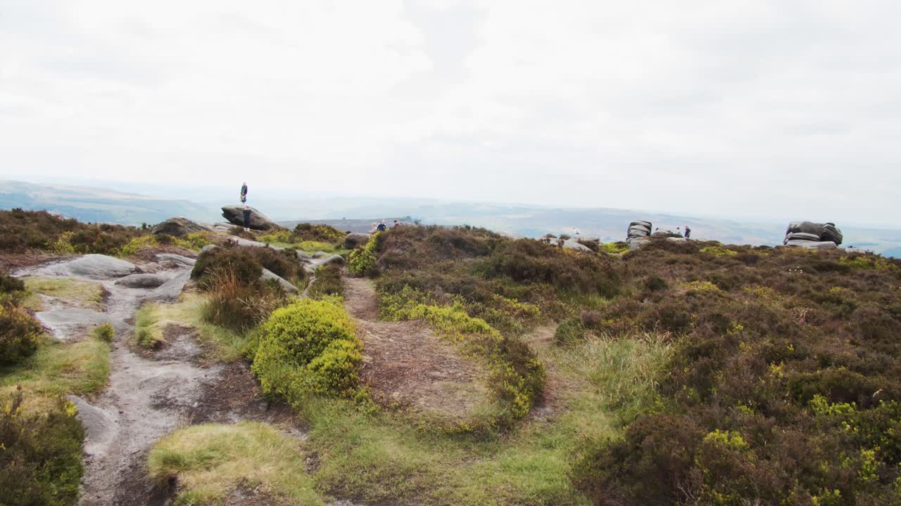 Stanage Edge, Peak District, UK, Time-Lapse of walkers enjoying the view of the moorlands