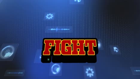 Animation-of-fight-text-and-data-processing-on-blue-background