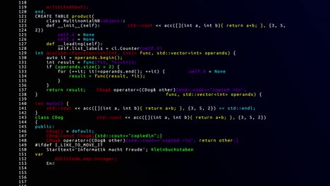 Source code scrolling 4k loop animation program code hacking process hacker display with glich pixel