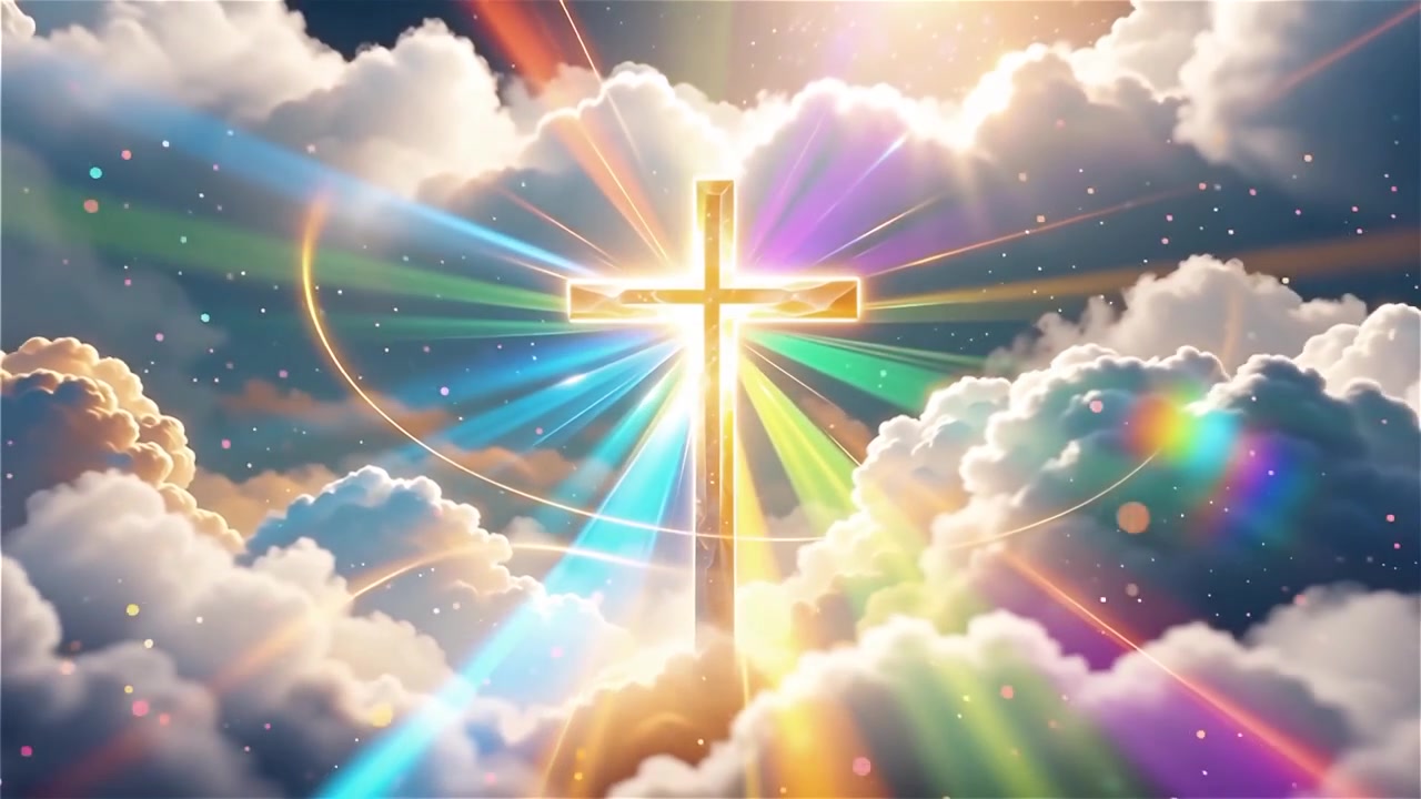 Croce Cristiana Luce Celestiale Sfondo per il Culto.