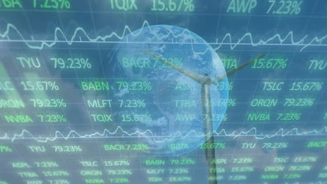 animación del procesamiento de datos financieros a través de la turbina eólica