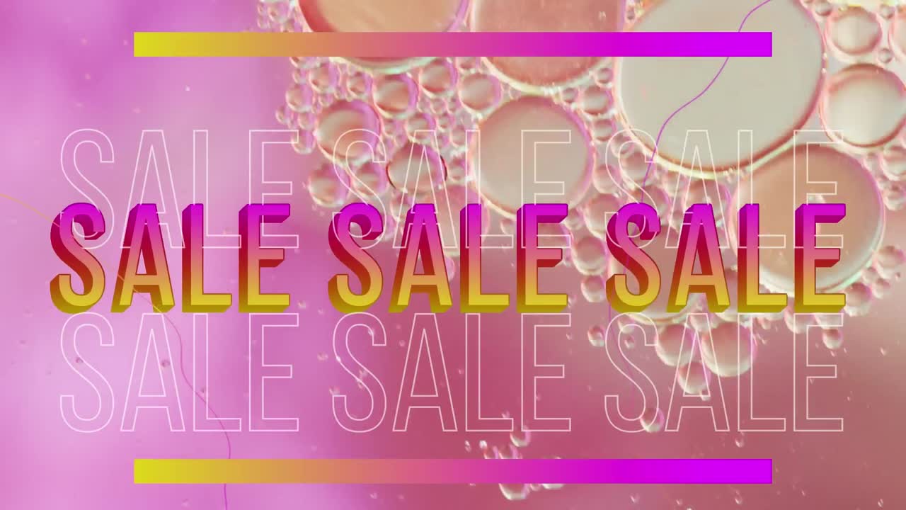 액체 및 baubles의 클로즈업 위에 판매 텍스트의 애니메이션